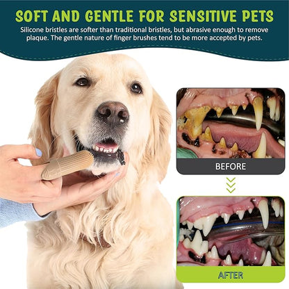 360º Dog Finger Toothbrush, Cat Toothbrush, Dog Tooth Brushing Kit, Dog Teeth Cleaning Kit, Dog Dental Care, for Use with Dog Toothpaste and Cat Toothpaste (2-Pack) (Peach)