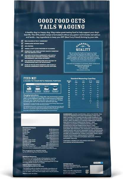 Amazon Brand - Wag Dry Dog Food Grain-Free Salmon & Lentil Recipe, High Protein (24 lb bag)