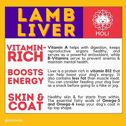 HOLI Lamb Liver Dog Food Topper - Single Ingredient, Human-Grade - Freeze Dried Dog Food Toppers and Flavor Enhancer for Picky Dogs – Grain Free – 100% All Natural - 2oz