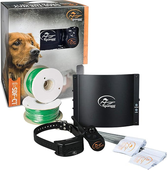 SportDOG Brand Contain + Train System-In-Ground Fence & Remote Trainer- Waterproof, Rechargeable Collar- Tone, Vibrate, & Shock- from Parent Company of INVISIBLE FENCE Brand- 100 Acre Capability