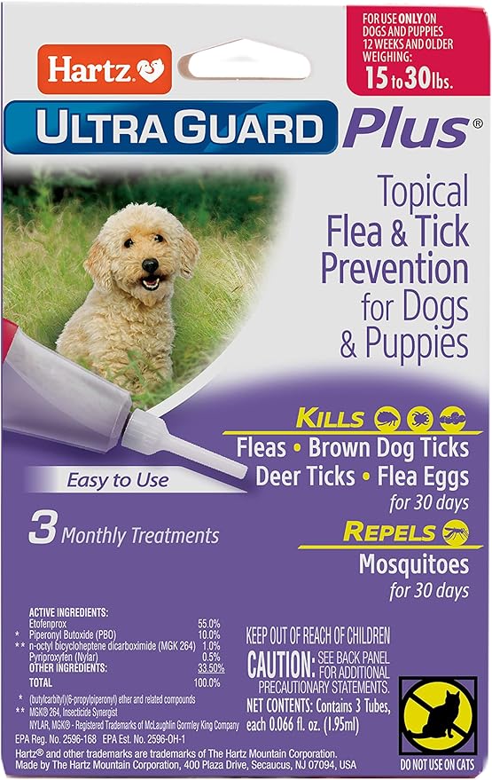 Hartz UltraGuard Plus Topical Flea & Tick Prevention for Dogs and Puppies - 15-30 lbs, 3 Monthly Treatments