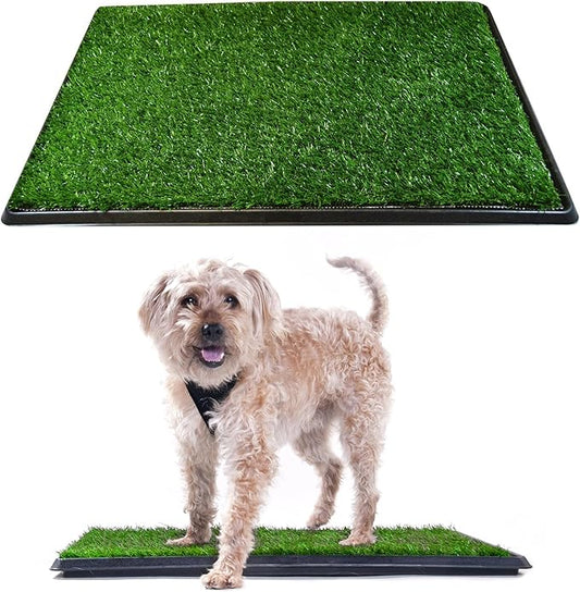 Downtown Pet Supply Dog Grass Pad with Tray, 17 x 25 - Outdoor and Indoor Potty System for Dogs with Replaceable Synthetic Grass Pee Turf - Portable and Waterproof Turf Dog Potty