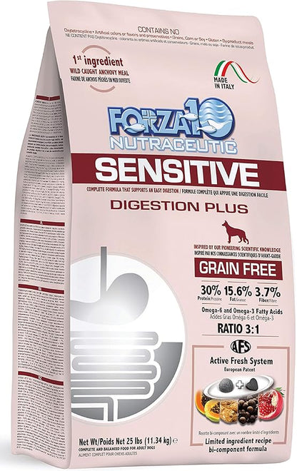 Forza10 Sensitive Digestion Grain Free Dry Dog Food, Complete and Balanced Dog Food for Adult Dogs with Digestive and Stomach Issues (25 Pounds)