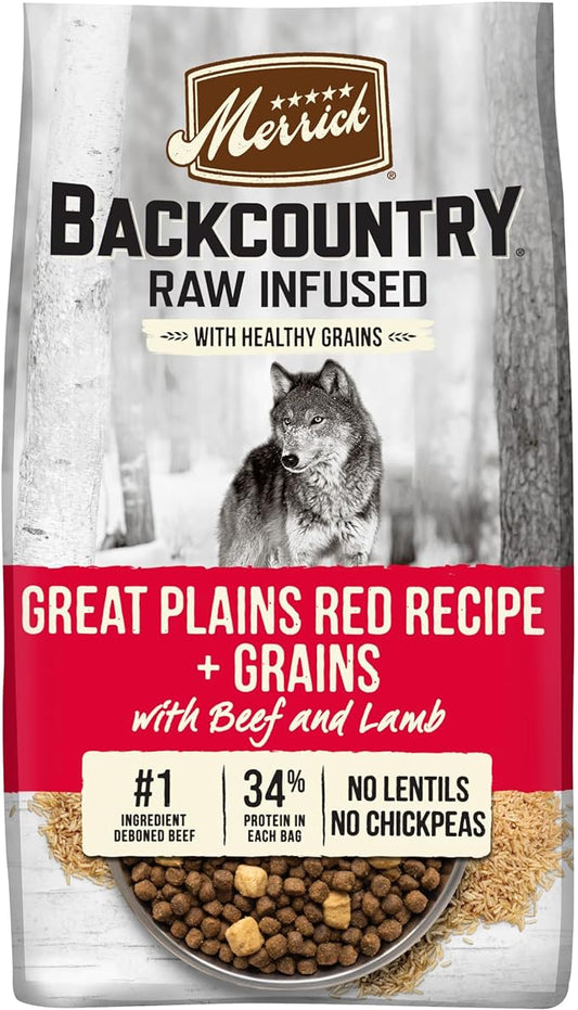 Merrick Backcountry Healthy Grains Kibble With Freeze Dried Raw Pieces, Great Plains Red Meat Recipe Dog Food - 4.0 lb. Bag