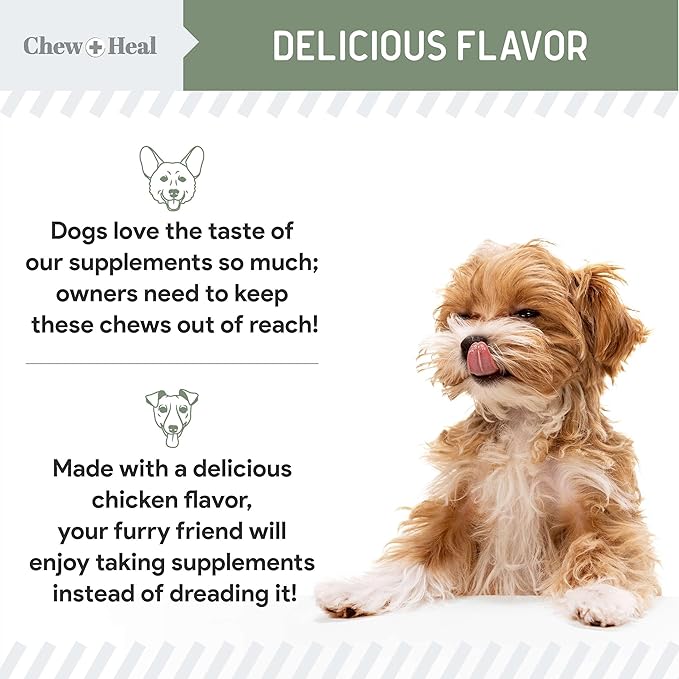 Chew + Heal All in 1 Dog Vitamin - 120 Soft Chew Treats - Chewable Multivitamin with Probiotics, Digestive Enzymes, for Skin and Coat, Hip and Joint Support - with Omega, Calcium - Made in The USA