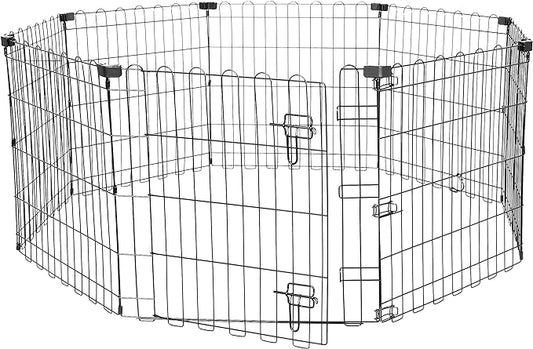 Amazon Basics - Octagonal Foldable Metal Exercise Pet Play Pen for Dogs, Fence Pen, Single Door, Extra Small, 60 x 60 x 24 Inches, Black