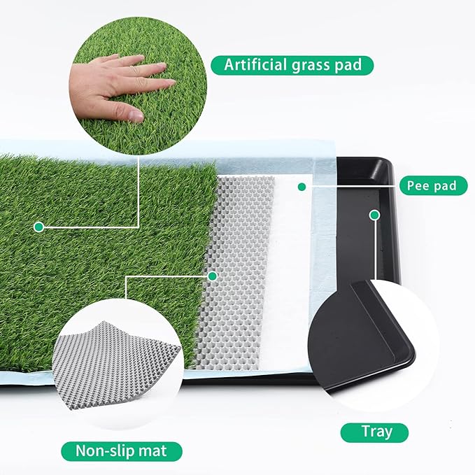 Dog Grass Pad with Tray Arificial Grass Patch for Dogs Potty Tray Fake Grass for Dogs to Pee On Turf with Tray for Litter Box Puppy Potty Training Collect Pet Pee Outdoor and Indoor Use