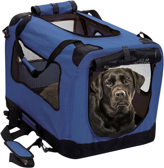 2PET Foldable Dog Crate - Soft, Easy to Fold & Carry Dog Crate for Indoor & Outdoor Use - Comfy Dog Home & Dog Travel Crate - Strong Steel Frame, Washable Fabric Cover - XXLarge, Bonny Blue