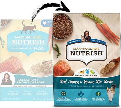Rachael Ray Nutrish Premium Natural Dry Cat Food with Added Vitamins, Minerals & Other Nutrients, Real Salmon & Brown Rice Recipe, 6 Pound Bag