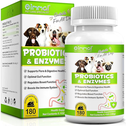 Probiotics for Dogs, 180 Chews Dog Probiotics and Digestive Enzymes, Promotes Gut Health, Dog Probiotics for Bowel Support, Immunity Health