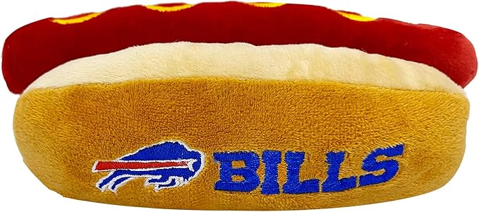 Pets First NFL Buffalo Bills HOT Dog Plush Dog & CAT Squeak Toy - Cutest HOT-Dog Snack Plush Toy for Dogs & Cats with Inner Squeaker & Beautiful Football Team Name/Logo, 8 x 5 x 3 Inches