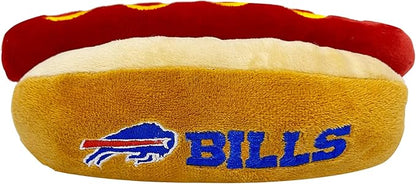 Pets First NFL Buffalo Bills HOT Dog Plush Dog & CAT Squeak Toy - Cutest HOT-Dog Snack Plush Toy for Dogs & Cats with Inner Squeaker & Beautiful Football Team Name/Logo, 8 x 5 x 3 Inches