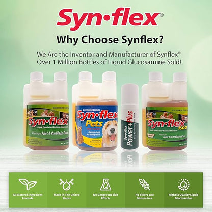 America Synflex for Pets - Liquid Glucosamine Joint Complex for Dogs, Cats - Senior Canine & Feline Chondroitin Juice Care Supplement - Helps Support Joint and Cartilage Health - Beef Flavor