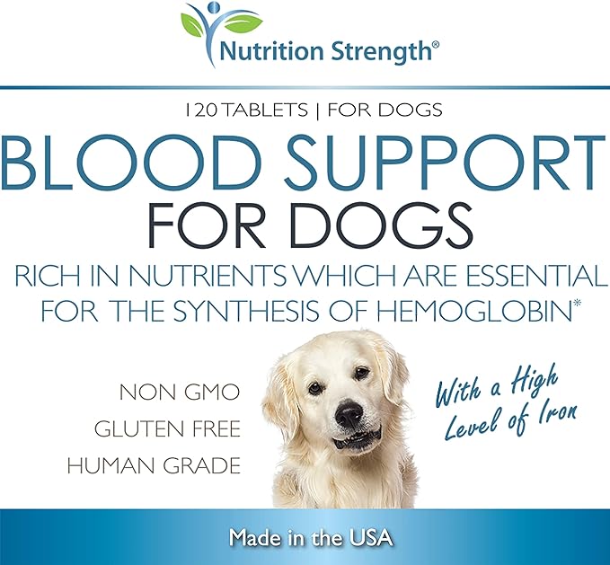 Blood Support for Dogs, Supplement for Anemia in Dogs, Promotes Red Blood Cell Health, with a High Level of Iron, Vitamin B12, Organic Spirulina and Purpurea, 120 Chewable Tablets