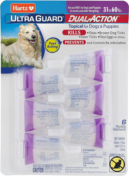 Hartz UltraGuard Dual Action Flea & Tick Topical Dogs & Puppies Treatment & Prevention, 6 Months, 31-60 lbs