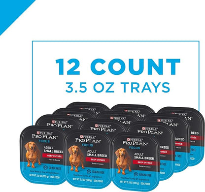 Purina Pro Plan Wet Dog Food for Small Dogs, Adult Small Breed Beef Entree High Protein Dog Food - (Pack of 12) 3.5 oz. Trays