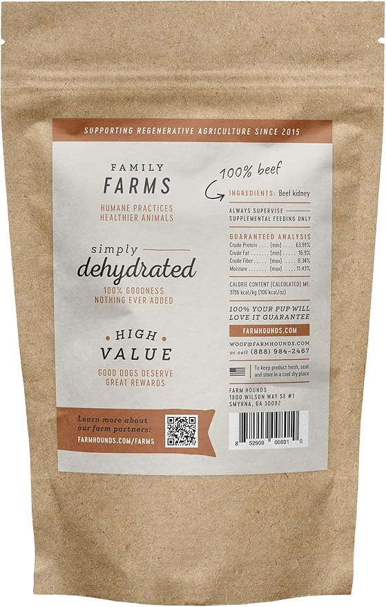 Farm Hounds Beef Kidney Jerky Treats for Dogs, Premium Dried Dog Treats, High Protein Training Treat for Small & Large Dogs, Natural & Healthy Dog Treats, Made in USA, Beef Kidney 4oz