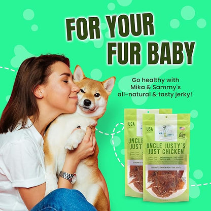 Gourmet Jerky Dog Treats - Natural Dog Treat Chicken Jerky for Dogs, Nutritious and Tasty Dog Jerky Treats Made in USA only, Cage-Free Chicken, No Additives(Mika & Sammy's Unlcle Justy's 5 oz)