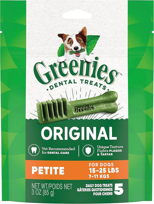 Greenies Original Petite Natural Dental Care Dog Treats, 3 oz. Pack (5 Treats)