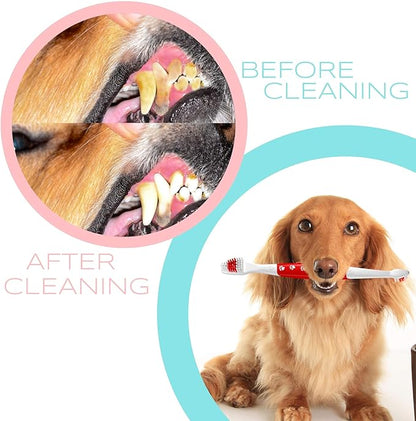 Pet Toothbrush for Dogs, Cats with Soft Bristles - Easy Teeth Cleaning & Dental Care, Non Slip Dual Head Dog Toothbrush