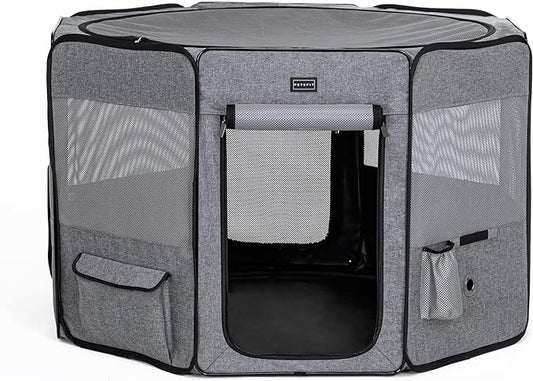Petsfit Portable Dog Playpen for for Large Dogs/Cat/Rabbit/Chick, with Water Bottle Holder and Carrying Case, for Travel/Indoor/Outdoor Use, Large (45.5"x45.5"x28.5")