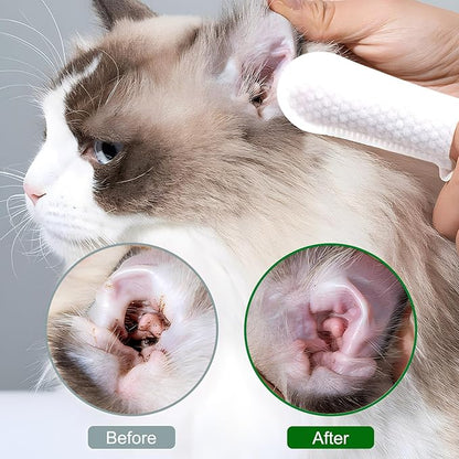 Ear Cleaning Wipes for Dogs & Cats, Gently Remove Wax & Debris, Reduce Ear Inflammation, Finger Set Cellular Network Design, Rich in Fermented Coconut Oil and Aloe Vera, All Natural, 50 Count