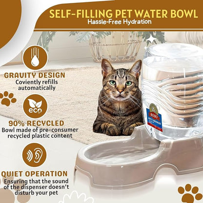 Flexzion Pet Water Dispenser Station, Beige (1/4 Gallon) Auto Replenish Gravity Waterer Drinking Fountain Bottle Bowl Dish Portable Stand for Small Dog Cat