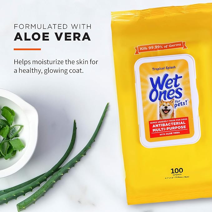 Wet Ones for Pets Multi-Purpose Dog Wipes with Aloe Vera Dog Wipes for All Dogs in Tropical Splash Wipes for Dog Paws & All Over Use (Pack of 3,300 Count Total)