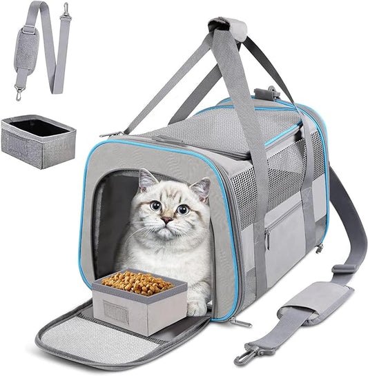 Cat Carrier Dog Carrier Pet Carrier Airline Approved for Small Dogs Medium Cats Puppies Under 15 lbs, Collapsible Soft Sided Dog Travel Carriers for Puppy and Kitten, Light Grey