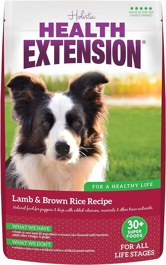 Health Extension Dry Dog Food, Natural Food for All Puppies & Dogs with added Vitamins & Mineral, Lamb & Brown Rice Recipe (4 Lb / 1.8 Kg)