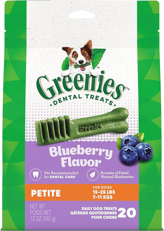 Greenies Petite Natural Dental Care Dog Treats Blueberry Flavor, 12 oz. Pack (20 Treats)