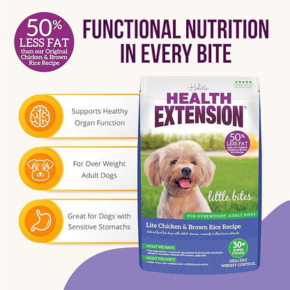 Health Extension Little bites Weight Control Dry Dog Food, Grain-free, Natural Food for Overweight Adult Dogs with added Vitamins & Mineral, Include Lite Chicken & Brown Rice Recipe (15 lbs)