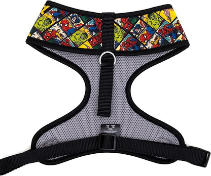 Marvel Comics Pet Harness, Dog Collar Plastic Buckle, MARVEL Brick and Retro Comic Panels Blocks Black Yellow