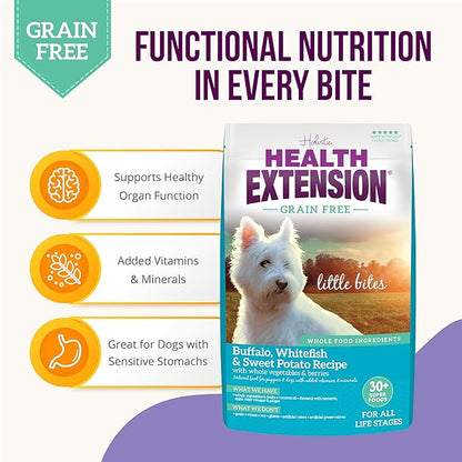 Health Extension Grain Free Little Bites for Dogs, Natural Food with Added Vitamins & Minerals, Perfect for Teacup, Toy & Small Dogs, Buffalo Recipe (3.5lb Bag)