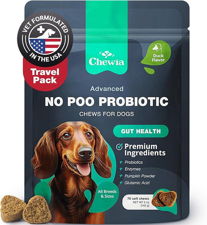 Zip-Lock, No Poo Probiotic Dog Chews - Digestive Strength, Gut Health Support - Dog Supplement for General Health Support - Skin & Coat