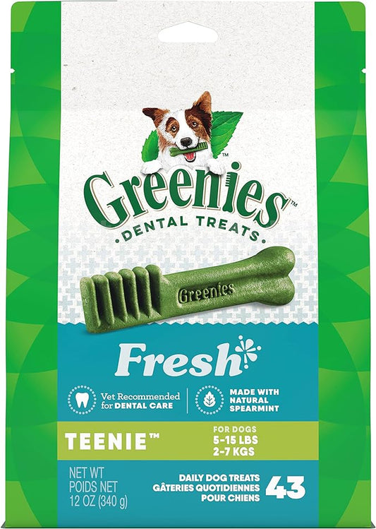 Greenies TEENIE Natural Dental Care Dog Treats Mint Fresh Flavor, 12 oz. Pack (43 Treats)