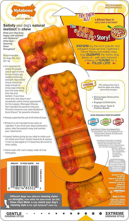 Nylabone Strong Chew Flavor Frenzy Souper Bone Chew Toy for Dogs, Indestructible Chew Toys for Aggressive Chewers, Pepperoni Pizza Flavor, X-Large/Souper - 50+ lbs. (1 Count)