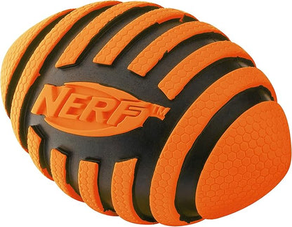 Nerf Dog Rubber Football Dog Toy with Spiral Squeaker, Lightweight, Durable and Water Resistant, 5 Inch Diameter for Medium/Large Breeds, Single Unit, Orange (8915)