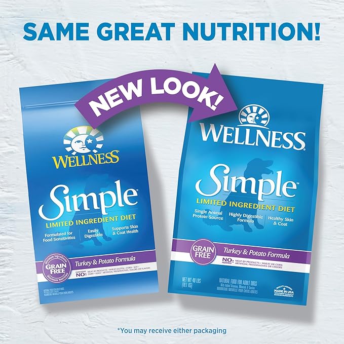 Wellness Simple Limited Ingredient Grain-Free Turkey and Potato Recipe Dry Dog Food, 40- Pound Bag