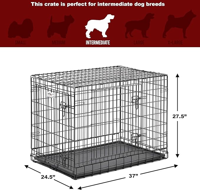 MidWest Homes for Pets Ultima Pro Series 36' Dog Crate | Extra-Strong Double Door Folding Metal Dog Crate w/Divider Panel, Floor Protecting 'Roller Feet' & Leak-Proof Plastic Pan