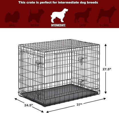 MidWest Homes for Pets Ultima Pro Series 36' Dog Crate | Extra-Strong Double Door Folding Metal Dog Crate w/Divider Panel, Floor Protecting 'Roller Feet' & Leak-Proof Plastic Pan