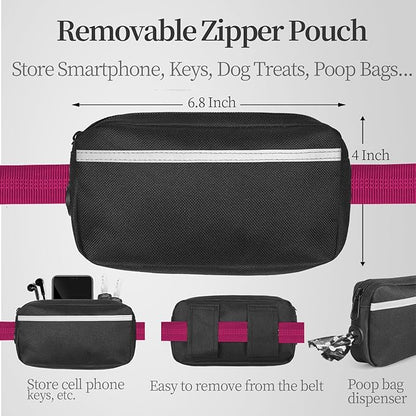 iYoShop Hands Free Dog Leash with Zipper Pouch, Dual Padded Handles and Durable Bungee for Walking, Jogging and Running Your Dog (Large, 25-120 lbs, Very Berry)