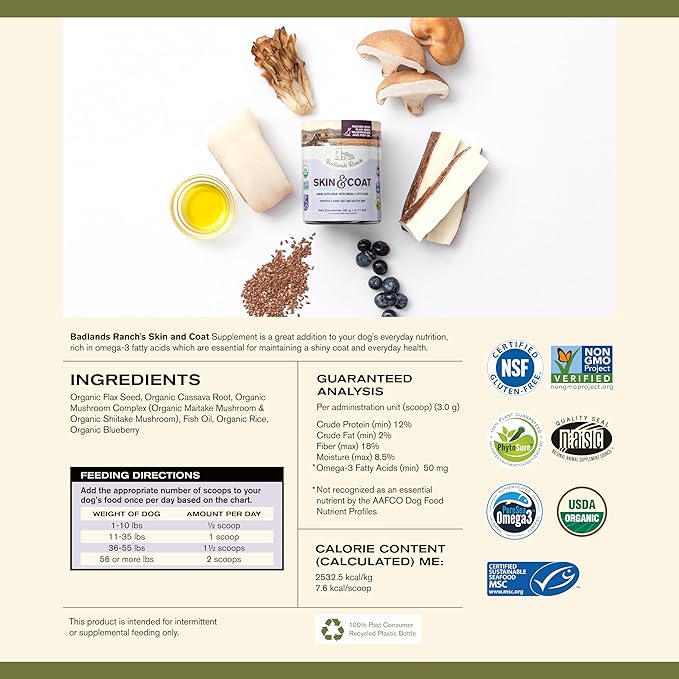 by Katherine Heigl- Skin & Coat Canine Supplement w/Omega-3 Fatty Acids, Organic ingredients, Antioxidant Topper, Nourish Coat &Paws, Joint, Support Shiny Coat &Healthy Skin (30 scoops)