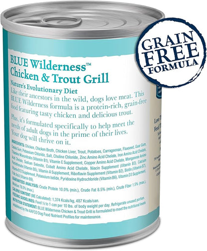Blue Buffalo Wilderness High Protein, Natural Adult Wet Dog Food, Trout & Chicken Grill 12.5-oz cans (Pack of 12)