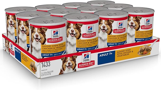 Hill's Science Diet Adult 7+, Senior Adult 7+ Premium Nutrition, Wet Dog Food, Chicken & Vegetables Stew, 12.8 oz Can, Case of 12