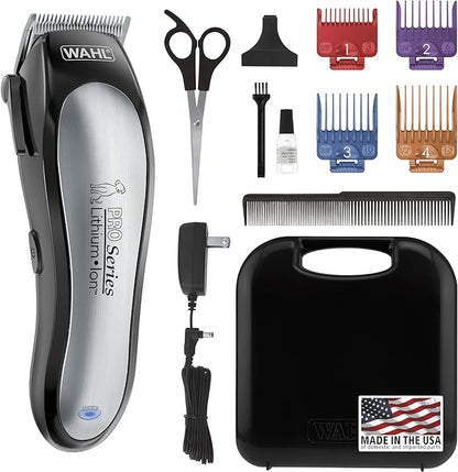 Wahl USA Lithium Ion Pro Series Cordless Animal Clippers – Rechargeable, Heavy-Duty, Electric Dog & Cat Grooming Kit for Small & Large Breeds with Thick to Heavy Coats – Model 9766
