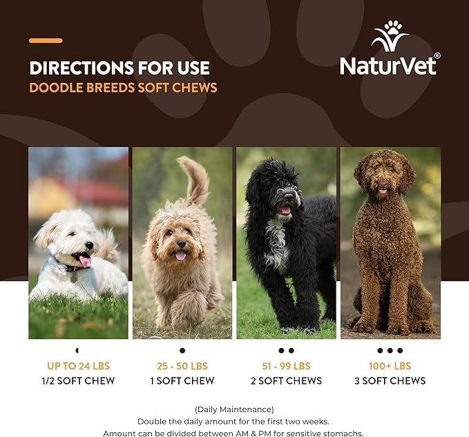 NaturVet Doodle Breeds Supplement- for Joint Support, Digestion, Skin, Coat Care- Dog Multivitamins with Minerals, Omega-3, PlaqueOff- Wheat-Free Vitamins for Dogs- Doodle Breeds- 50 Soft Chews