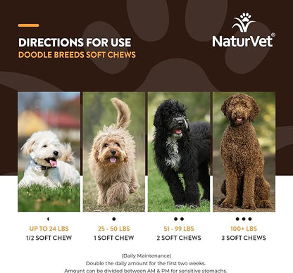 NaturVet Doodle Breeds Supplement- for Joint Support, Digestion, Skin, Coat Care- Dog Multivitamins with Minerals, Omega-3, PlaqueOff- Wheat-Free Vitamins for Dogs- Doodle Breeds- 50 Soft Chews