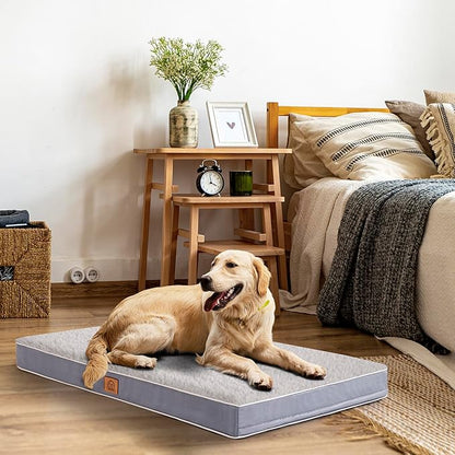 Orthopedic Dog Bed for Extra Large Dogs, XXL Waterproof Deluxe Plush Dog Crate Bed with Removable Washable Cover & Anti-Slip Bottom, Egg Crate Foam Pet Bed Mat, 44 x 32 Inches, Silver Grey