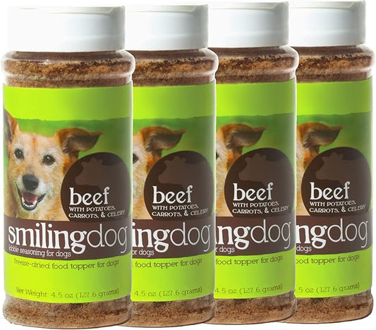 Herbsmith Kibble Seasoning – Freeze Dried Beef – DIY Raw Coated Kibble Mixer - Dog Food Topper for Picky Eaters, 4.5 oz [Bundle x4 Units]